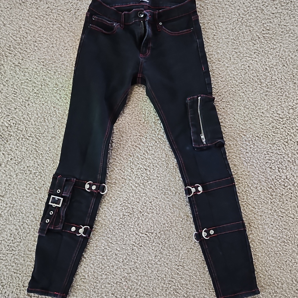 Social Collision Black Men's Pants With Buckles And Zippers.